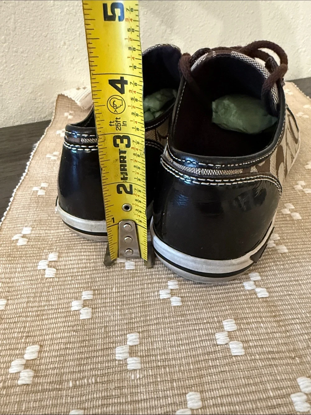 Coach Signature C Jacquard Patent Leather Low Top Sneakers Brown Khaki Size 7